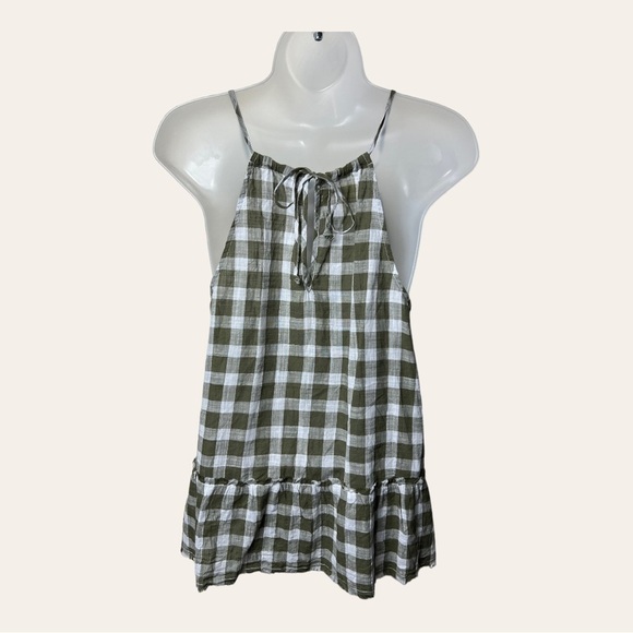 1099. ANTHROPOLOGIE CLOTH & STONE GINGHAM HALTER TOP SIZE XSMALL GREEN/WHITE - Picture 6 of 10